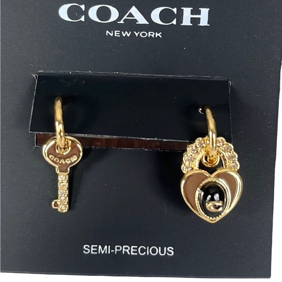 Coach Heart Lock and Key Huggie Earrings Semi Precious Post and Butterfly back - Picture 1 of 8